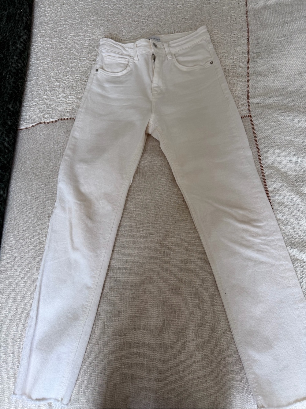 Zara Cream High-Rise Straight Jeans